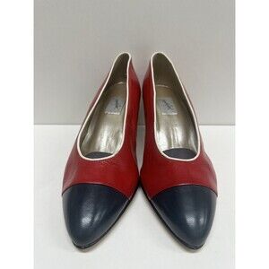 Jacqueline Ferrar women size 7 M  red leather heel cap toe pumps
